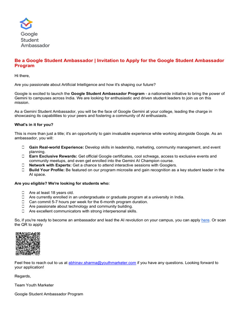 Google Student Ambassador Program 2024 | PDF