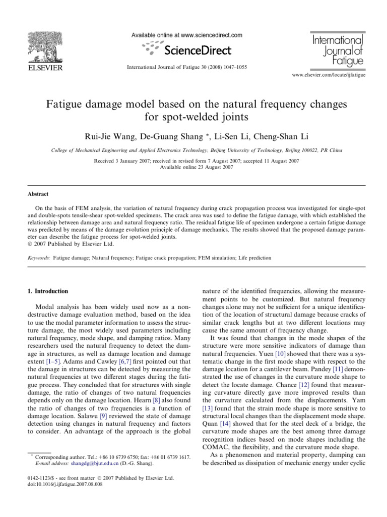 Fatigue Damage Model for Spot Welds | PDF | Fatigue (Material) | Fracture