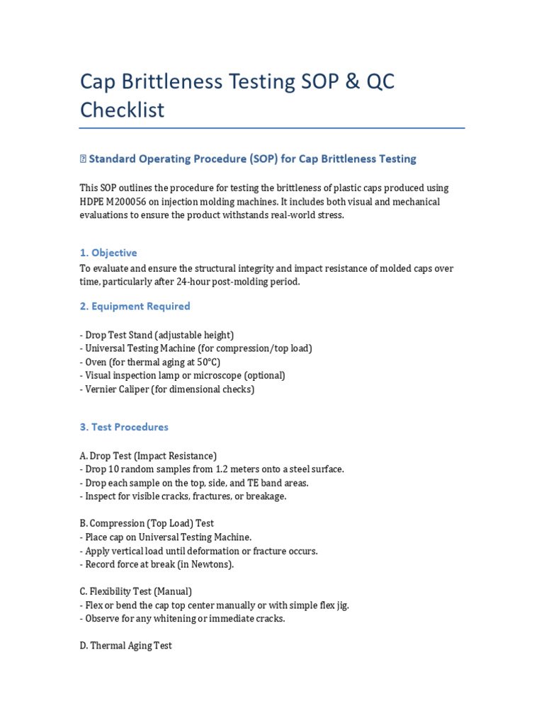 Cap Brittleness Testing SOP | PDF