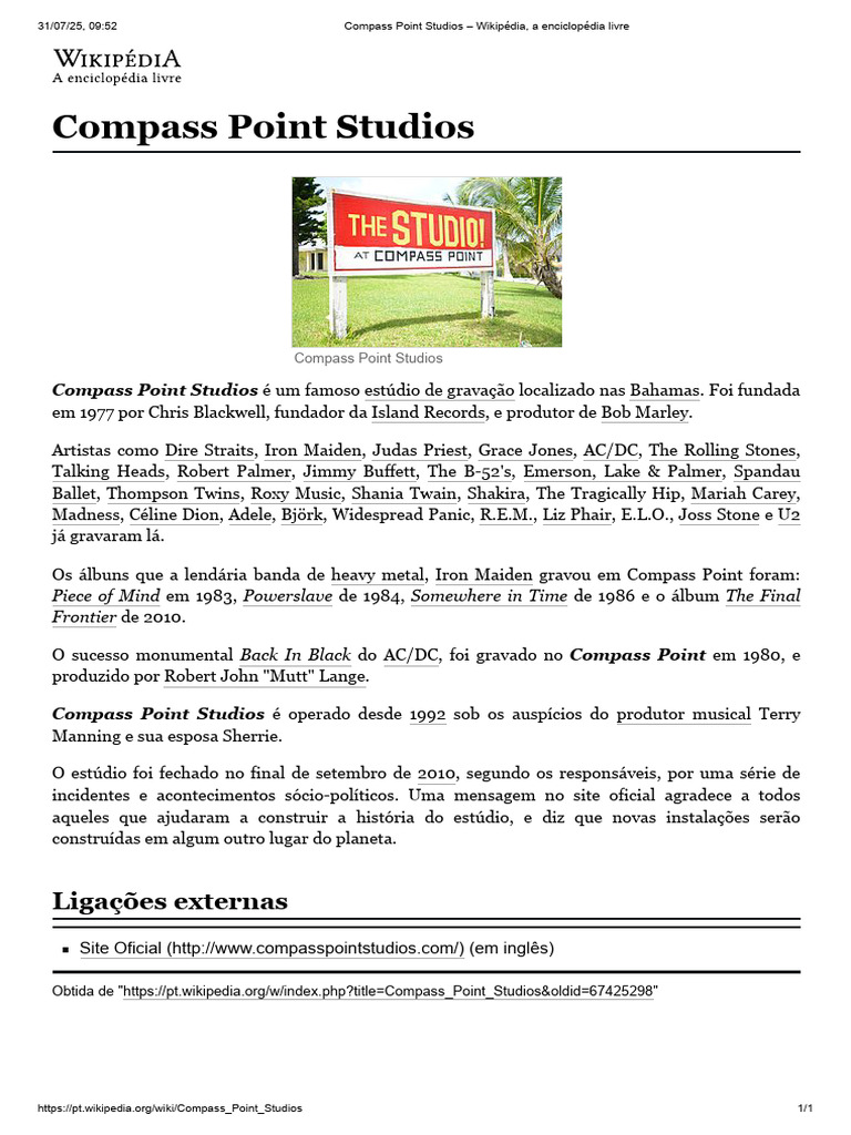 História do Compass Point Studios | PDF