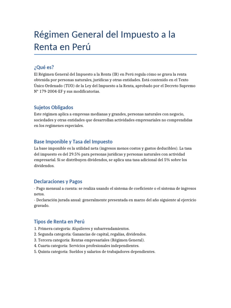Régimen General del Impuesto a la Renta | PDF | Impuesto sobre la renta ...