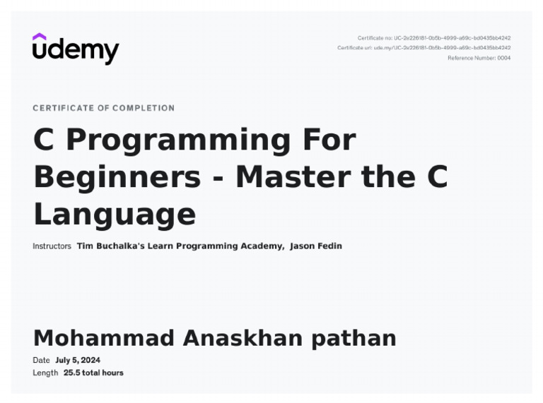Certificate of Completion of 'C' | PDF