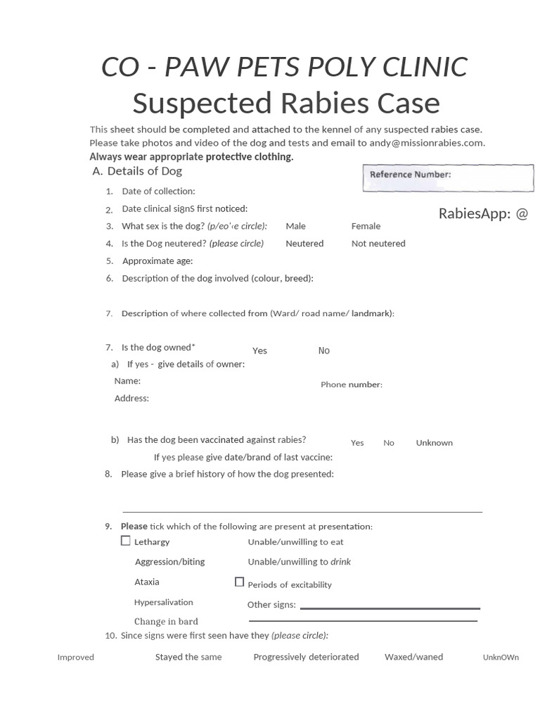 Rabies Form 1 | PDF