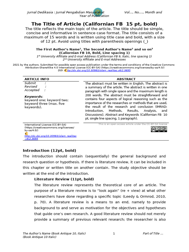 Guidelines for Academic Article Formatting | PDF | Statistics ...