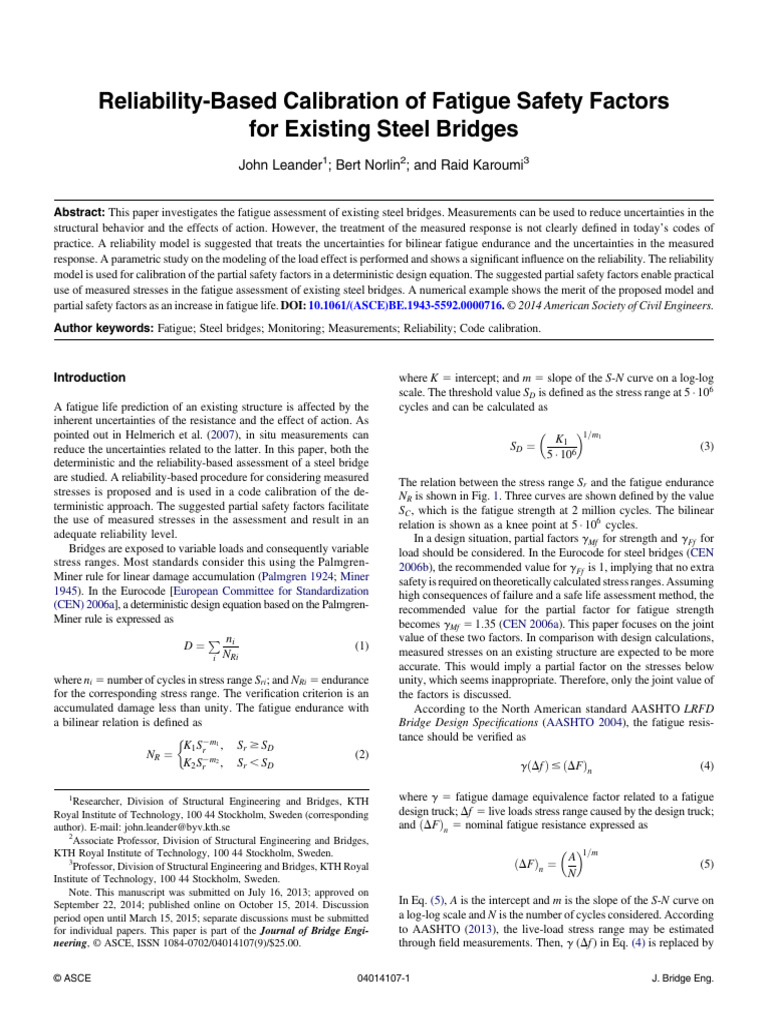 Fatigue Safety Factors for Steel Bridges | PDF | Fatigue (Material ...