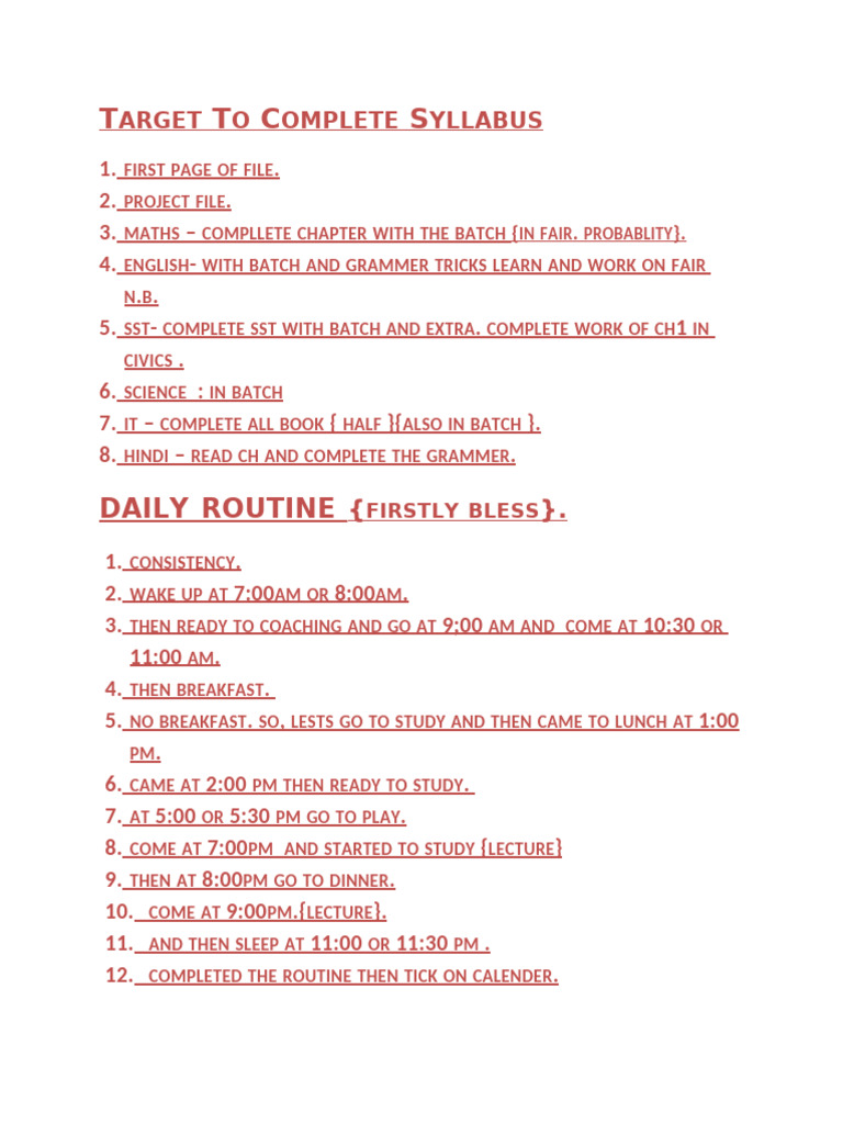 Complete Study Syllabus and Routine | PDF