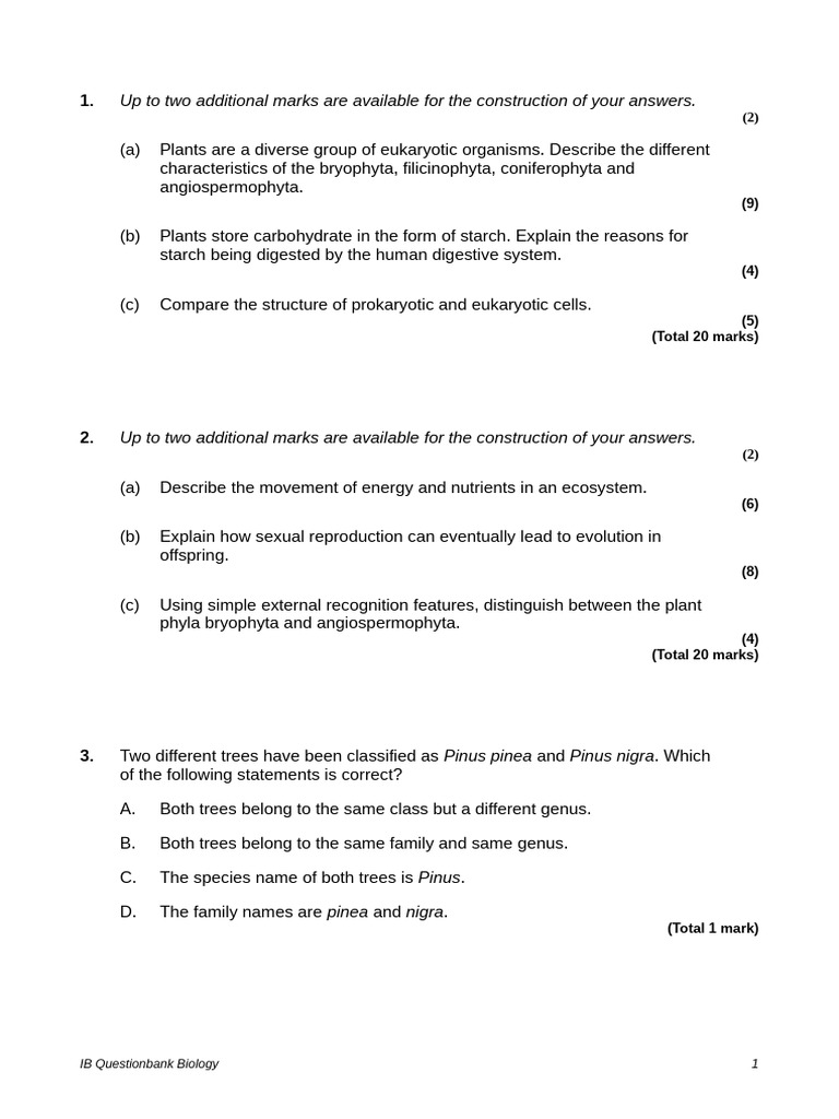 SL 5.5 Classification Test Questions | PDF | Organisms | Biology