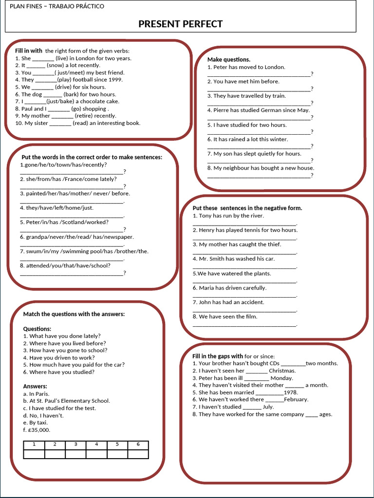 Present Perfect Practice Exercises | PDF | Chess | Chess Theory