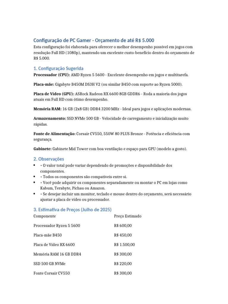 PC Gamer Completo por R$ 5.000 | PDF