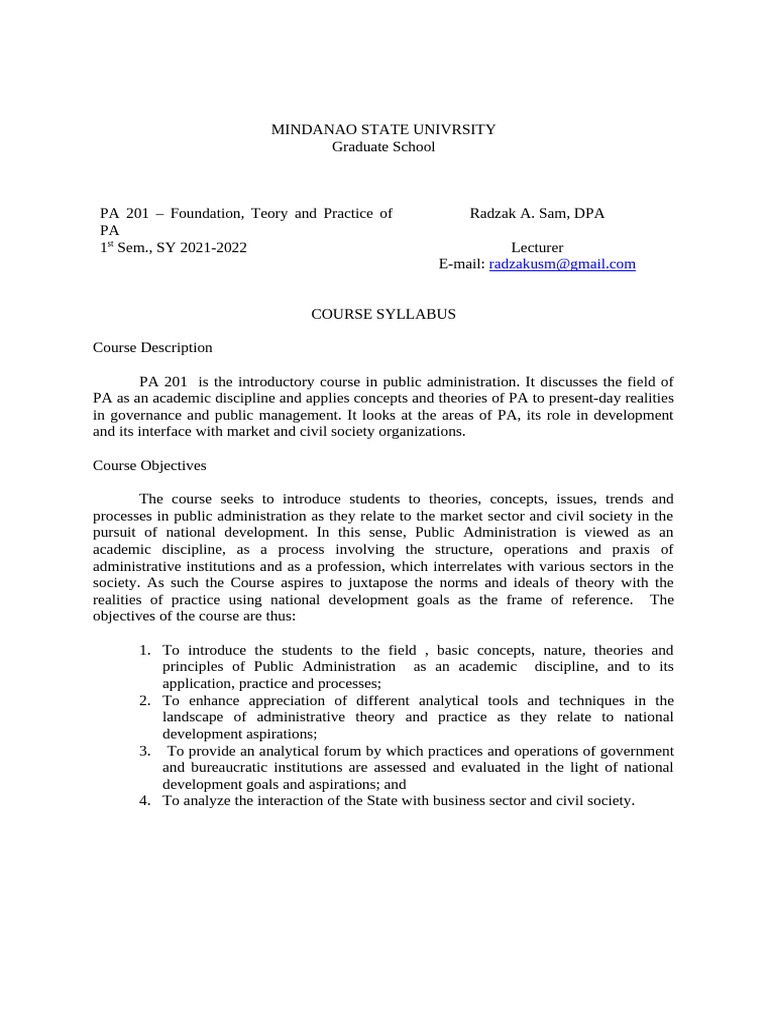 PA 201: Foundations of Public Admin | PDF | Theory | Public Administration