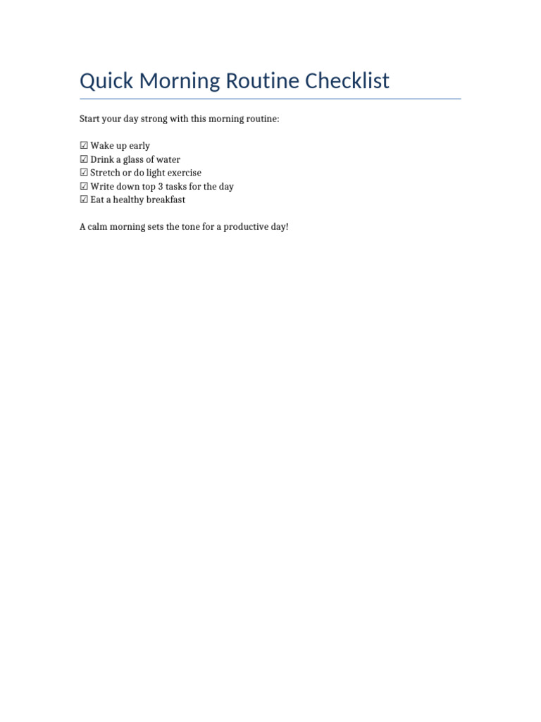 Morning Routine Checklist for Productivity | PDF