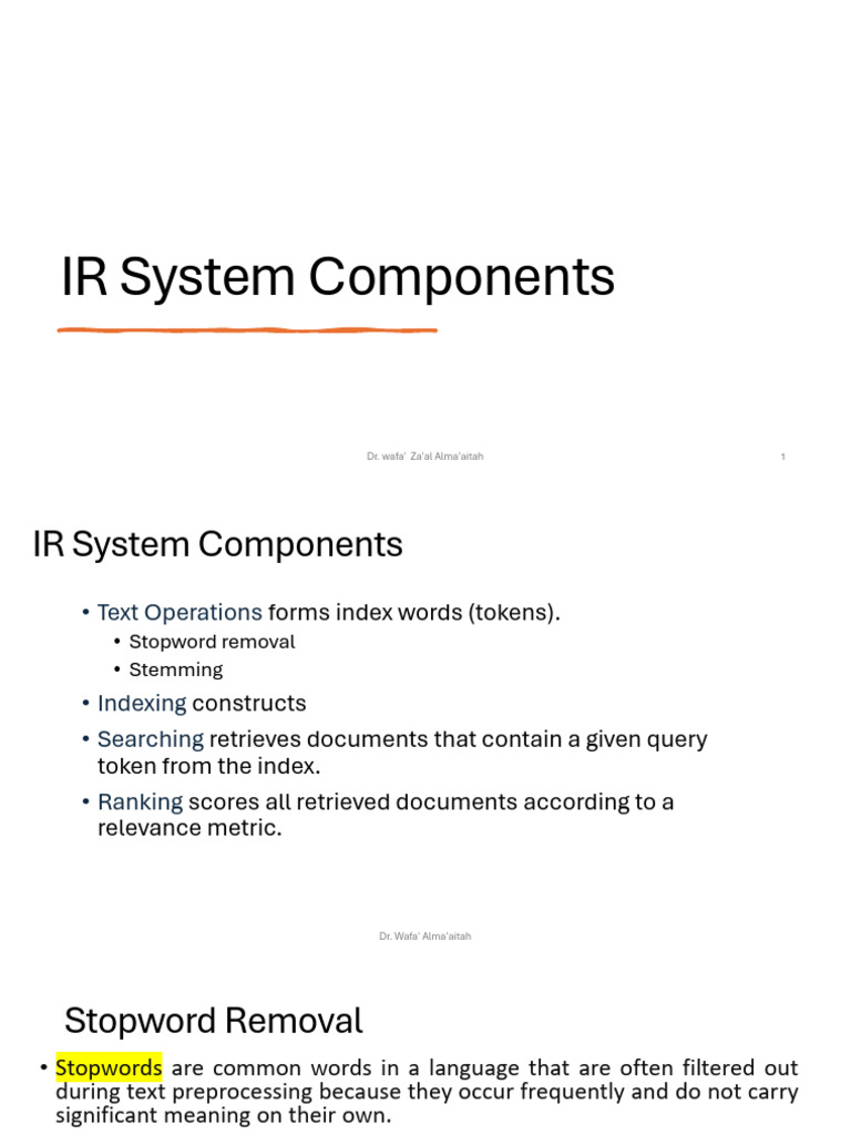 Lecture 2 IR System Components | PDF | Syntax | Linguistic Morphology