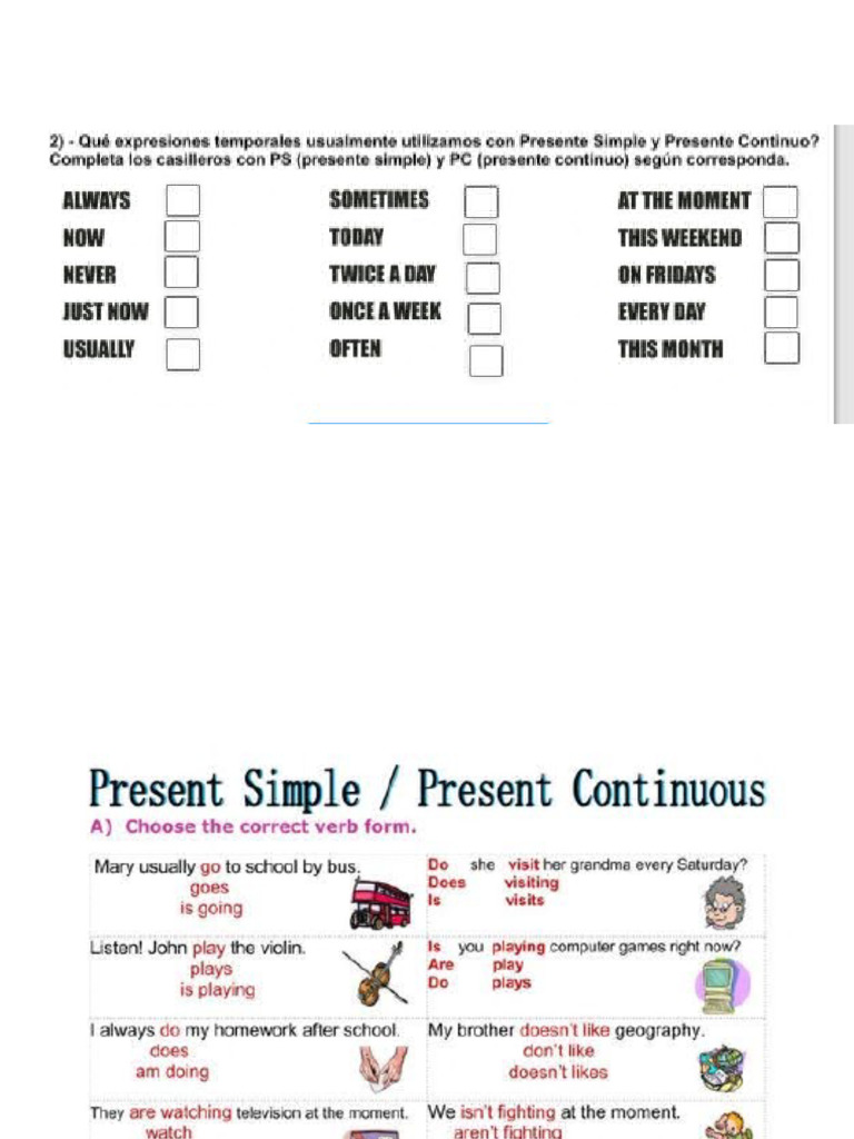 Present Simple and Continuous Quiz and Expressions | PDF