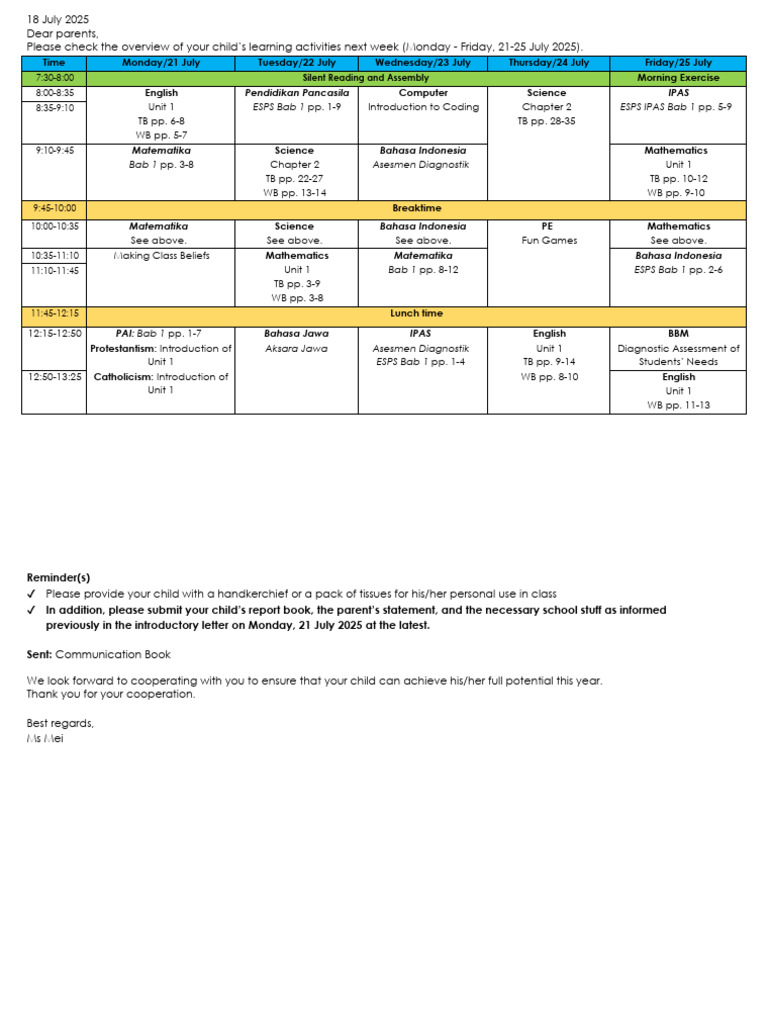 Weekly Learning Activities Overview | PDF