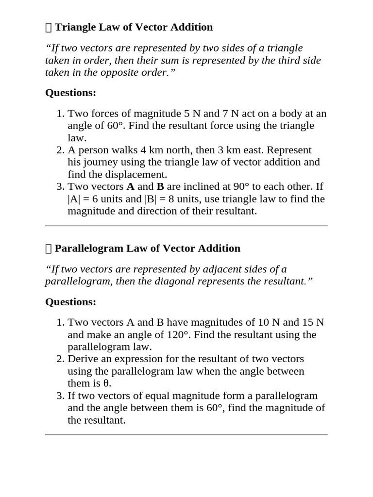 Triangle Law of Vector Addition Explained | PDF