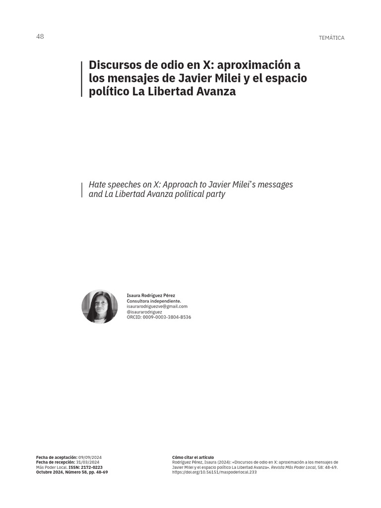 Discursos de odio de Javier Milei en X | PDF | Odio | El discurso del odio