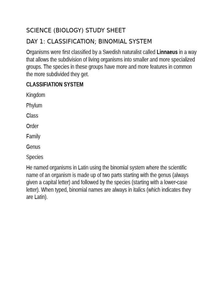 Science Study Sheet Yr 7 | PDF