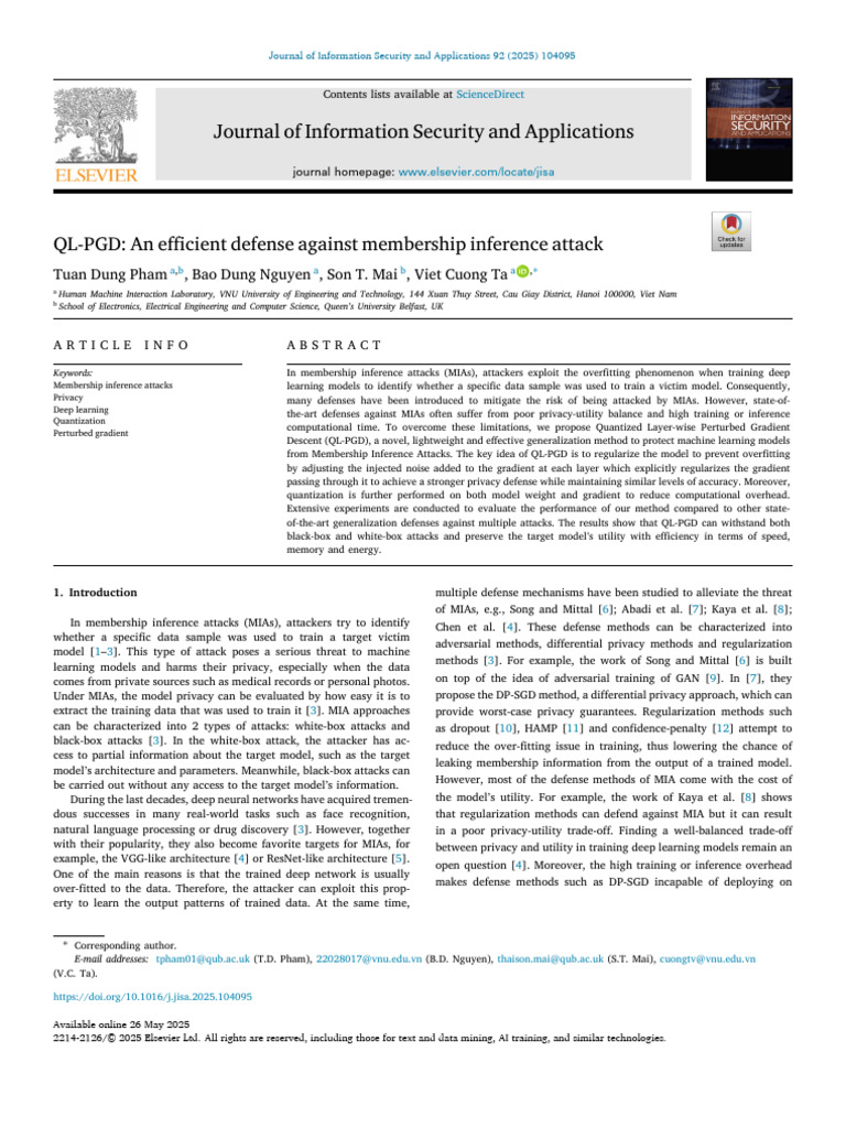 QL-PGD: Defense Against Membership Inference | PDF | Machine Learning ...