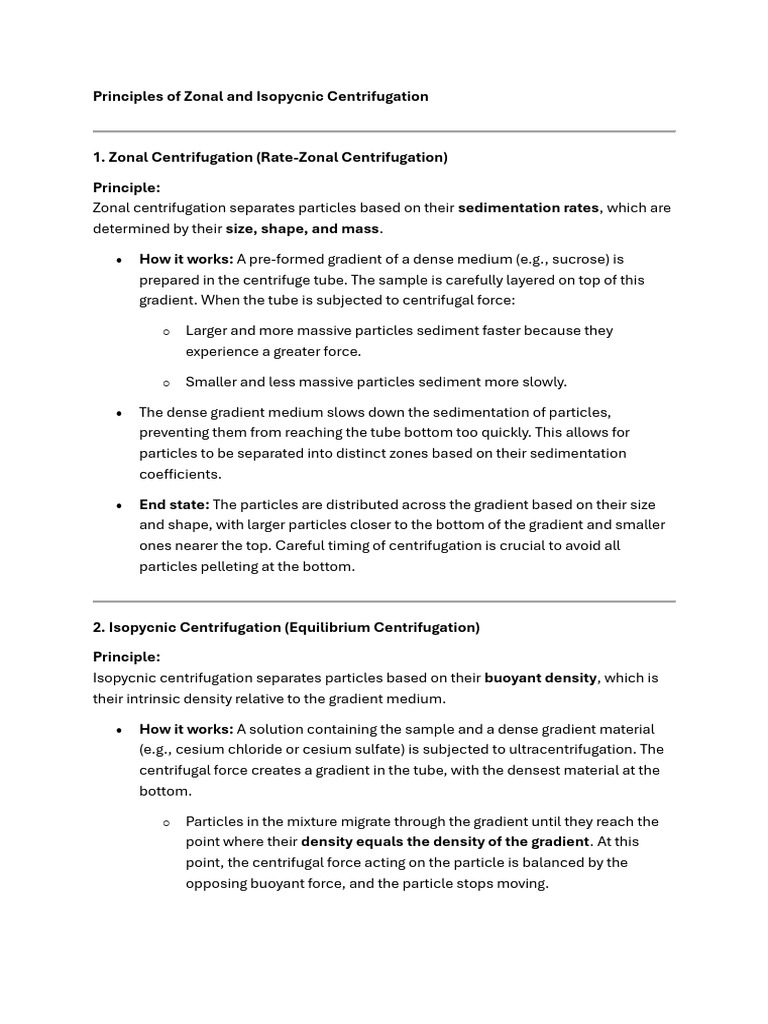 Zonal vs Isopycnic Centrifugation Principles | PDF | Centrifugation