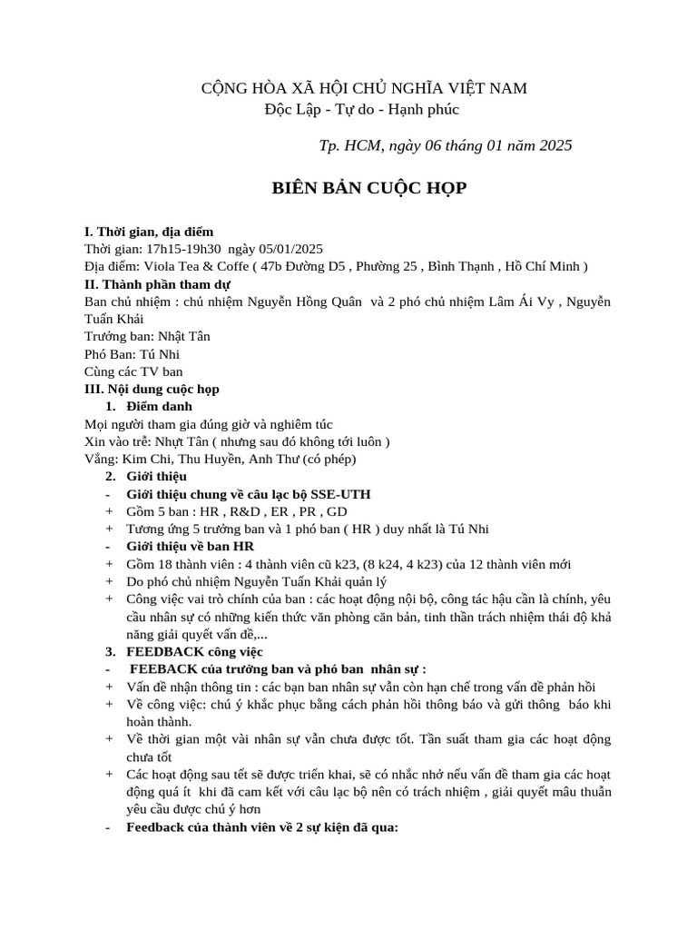 Biên Bản Cuộc Họp | PDF