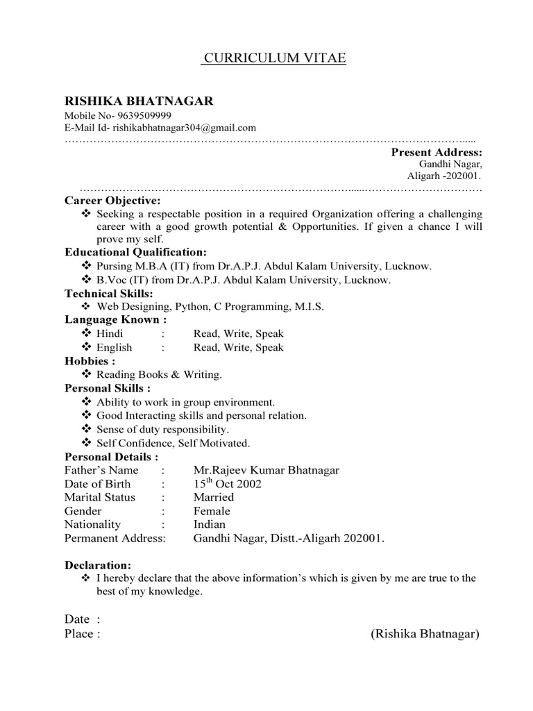 Rishika CV 1 | PDF