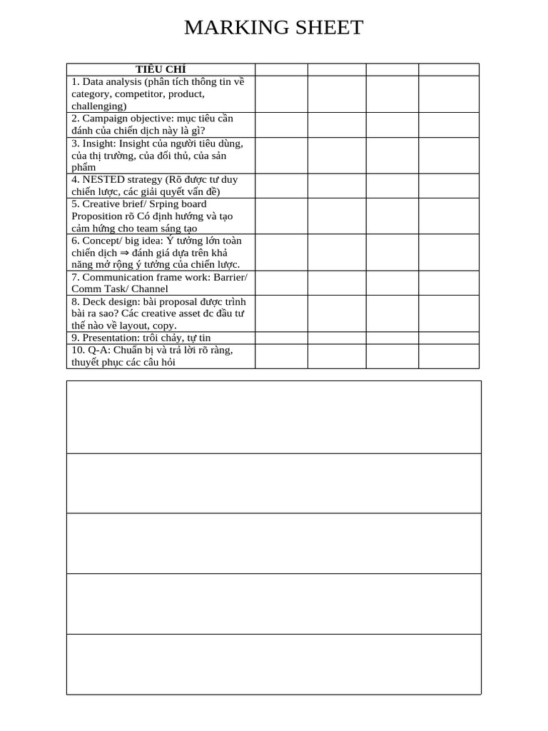 Planning Marking Sheet | PDF