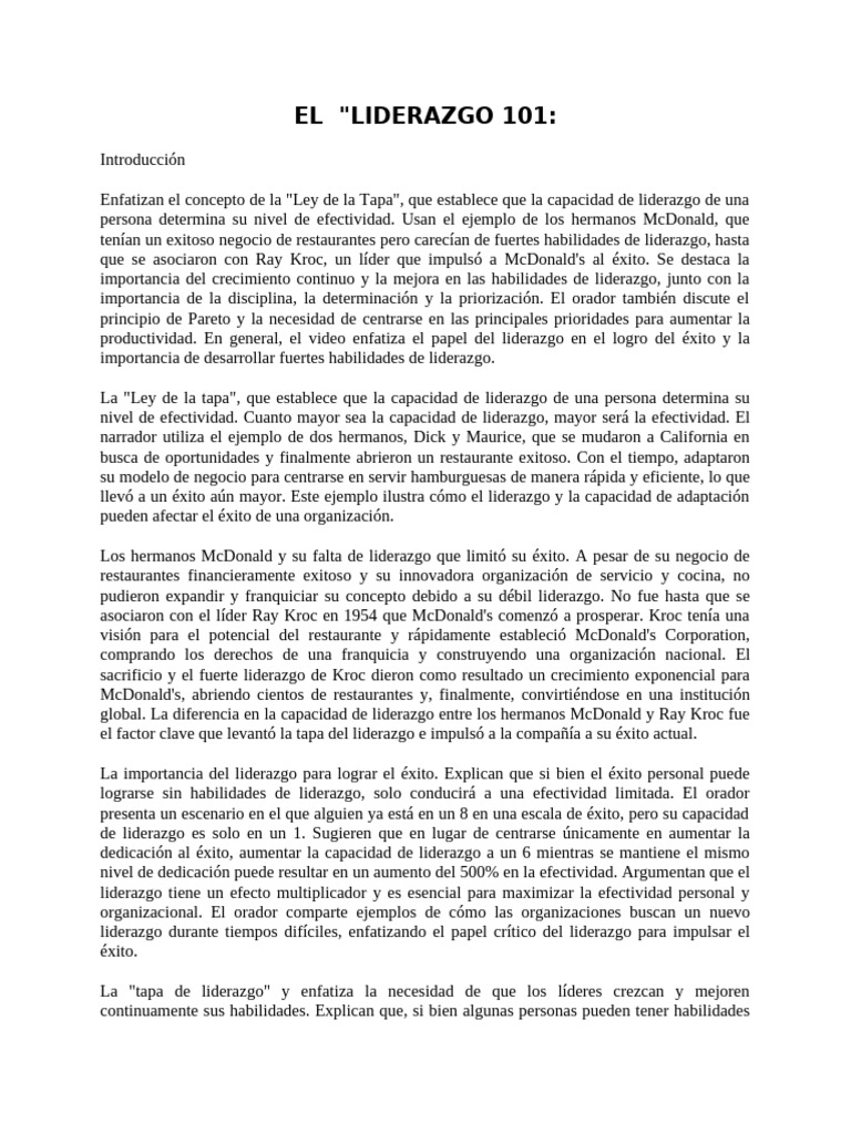 Liderazgo 101: Claves para el Éxito | PDF | Liderazgo | Mc Donald's