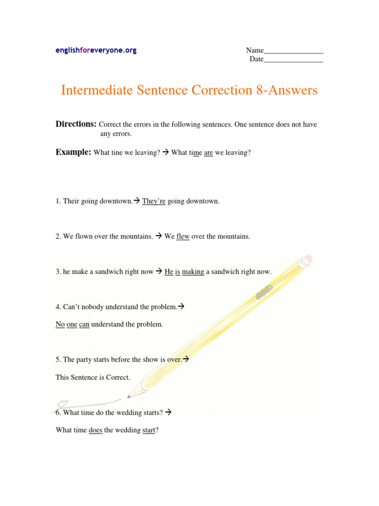 Intermediate Sentence Correction 8 - Answers-1 | PDF