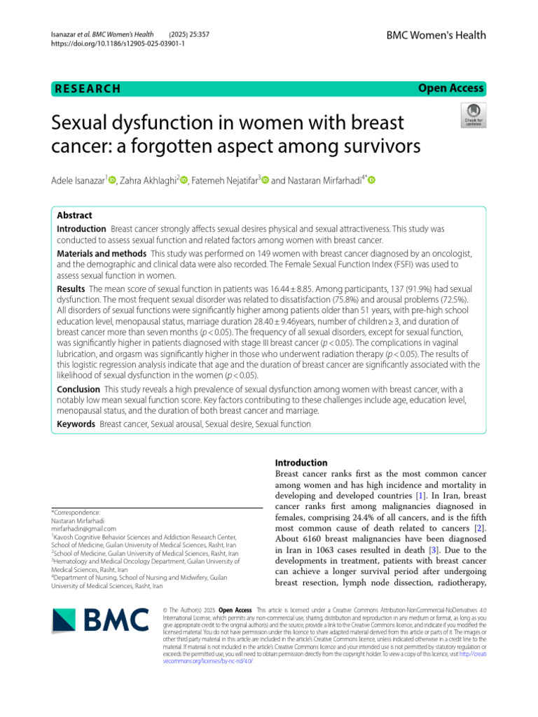Sexual Dysfunction in Breast Cancer Survivors | PDF | Sexual ...