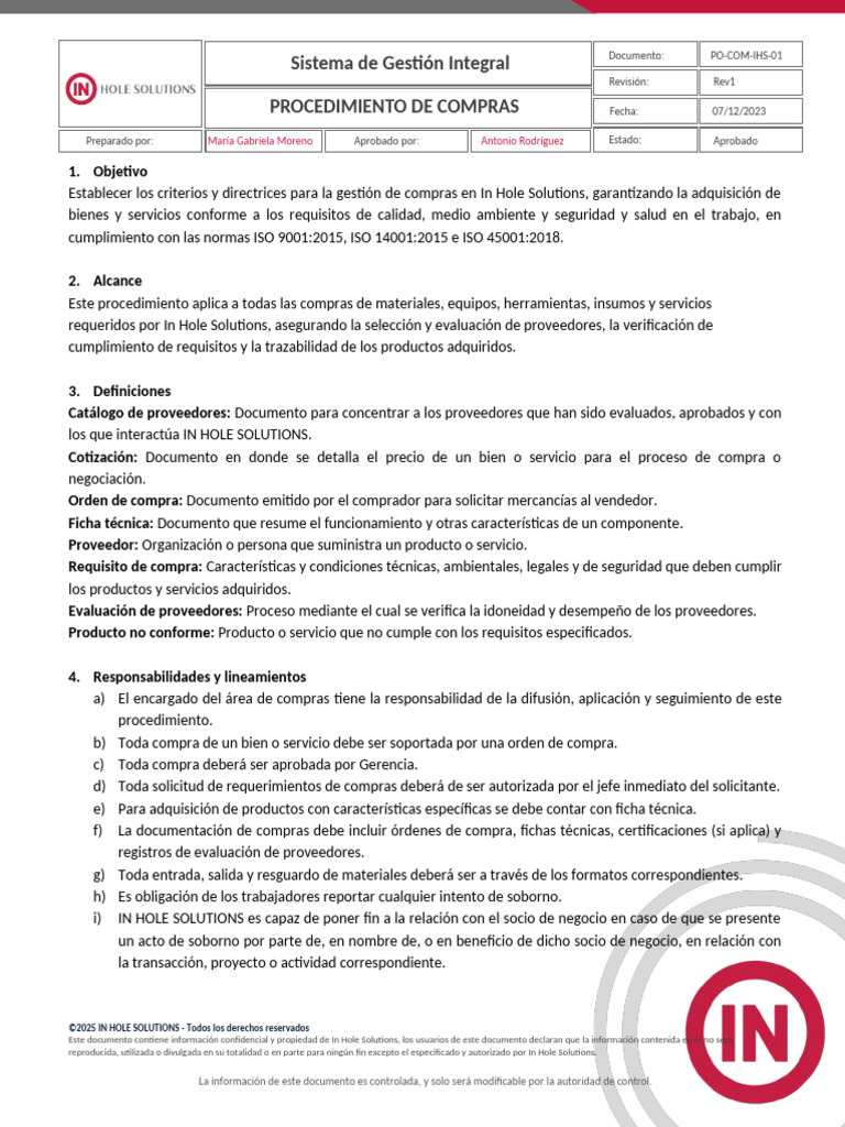 Procedimiento de Compras IHS | PDF | Calidad (comercial) | Sistema de ...