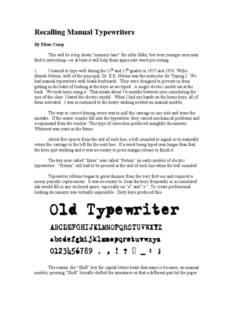 Recalling Manual Typewriters Download Free PDF Typewriter Writing