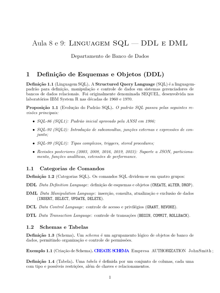SQL: DDL e DML em Banco de Dados | PDF | SQL | Bancos de dados