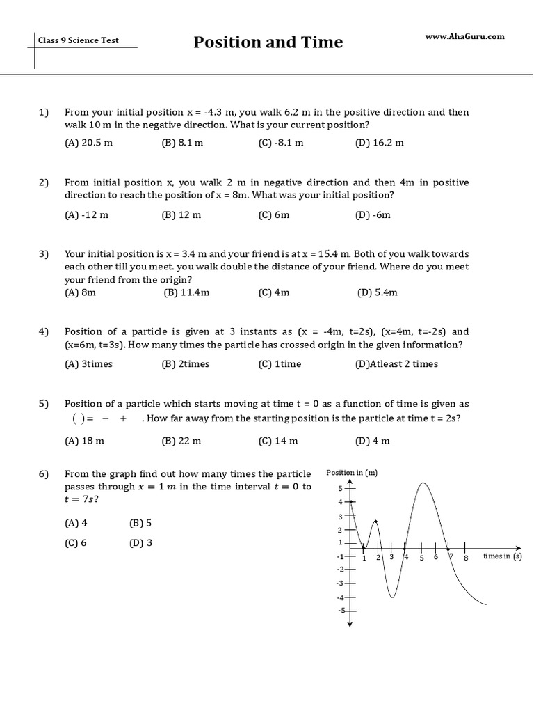 Class 9 Science: Position and Time Test | PDF