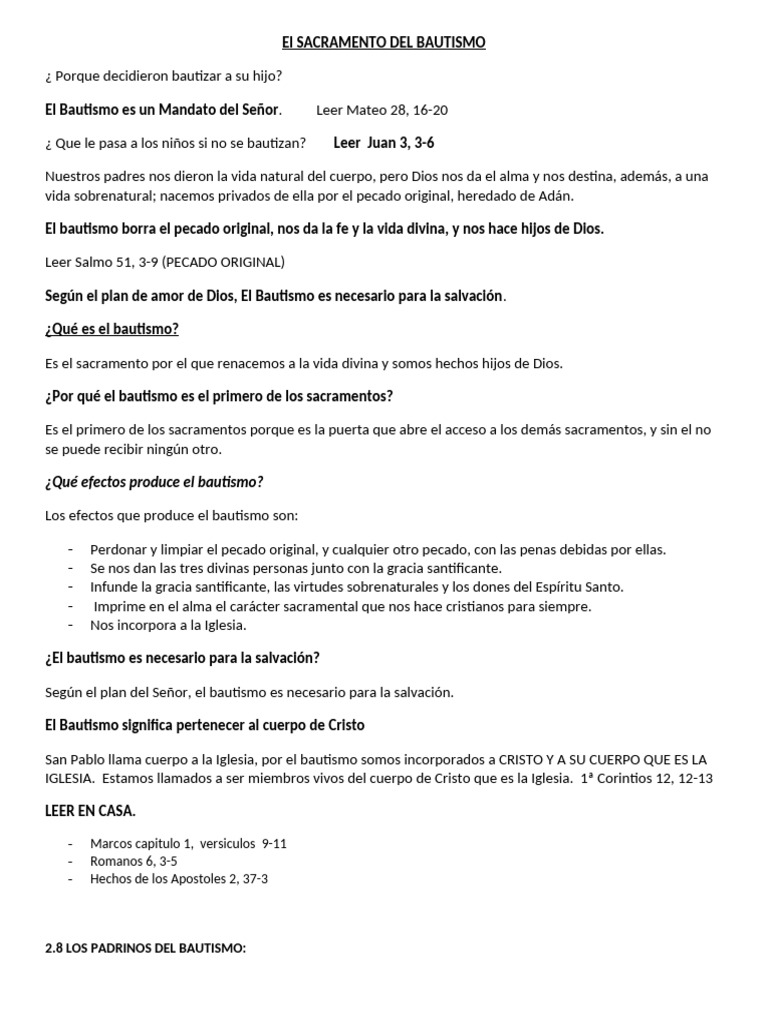 El SACRAMENTO DEL BAUTISMO | PDF | Bautismo | Padrino
