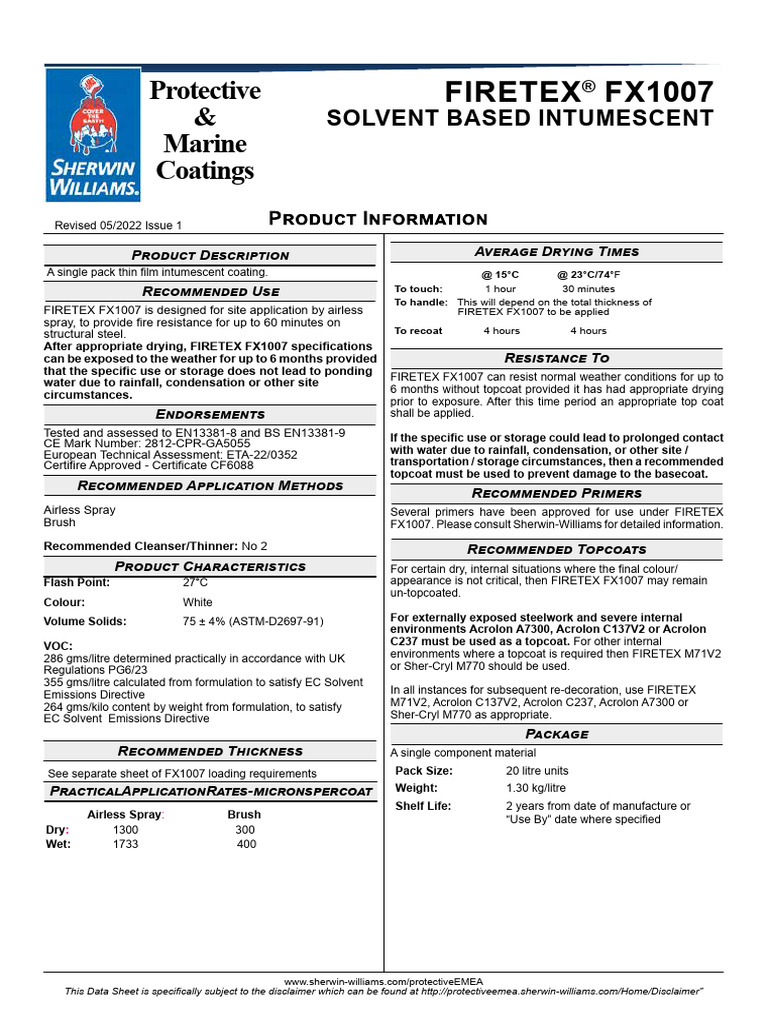 FIRETEX FX1007 Data Sheet Overview | PDF | Humidity