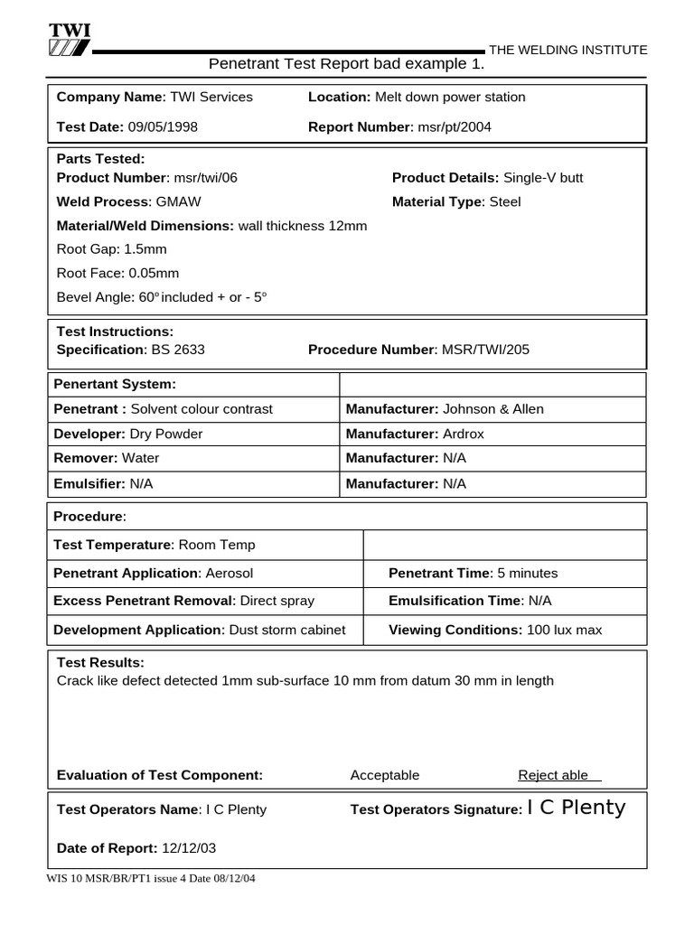 PT Report Bad Example 1 | PDF