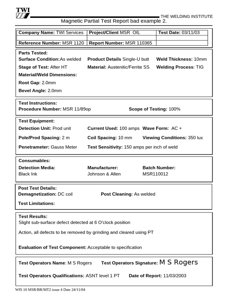 Magnetic Partial Test Report Overview | PDF