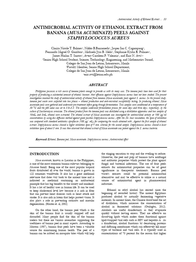 Antimicrobial Activity of Ethanol Extract From Banana Peels Against ...