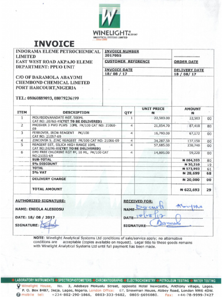Analytical Reagent Invoice | PDF