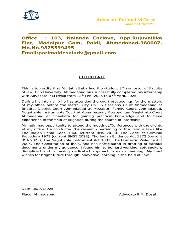 Jainam Internship Certificate | PDF