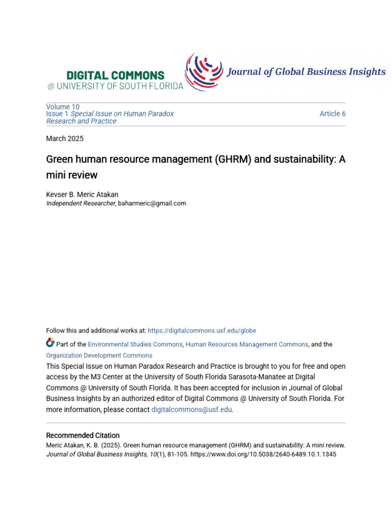 Green Human Resource Management (GHRM) and Sustainability - A Mini ...