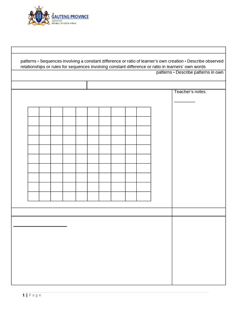 Grade 4 Numeric Patterns Lesson Plan | PDF | Lesson Plan | Multiplication