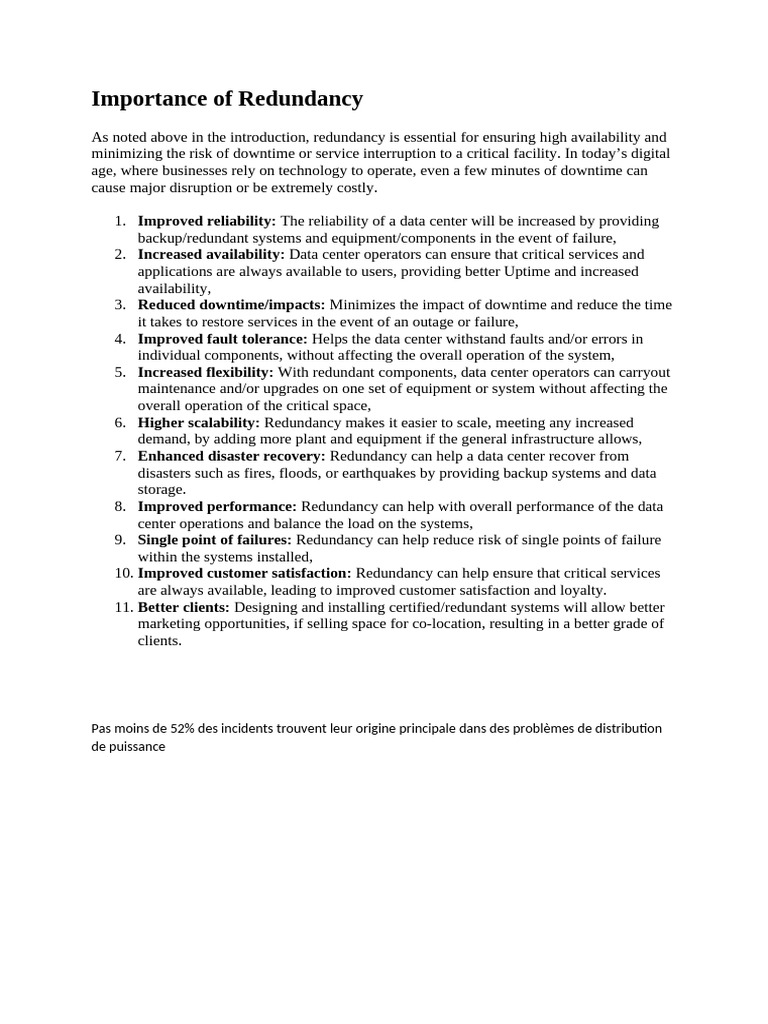 Essential Role of Redundancy in Data Centers | PDF