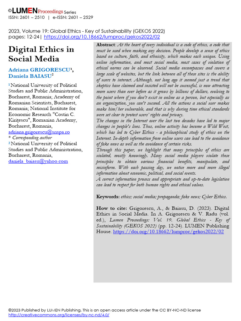 Digital Ethics in Social Media | PDF | Social Media | Popular Culture ...