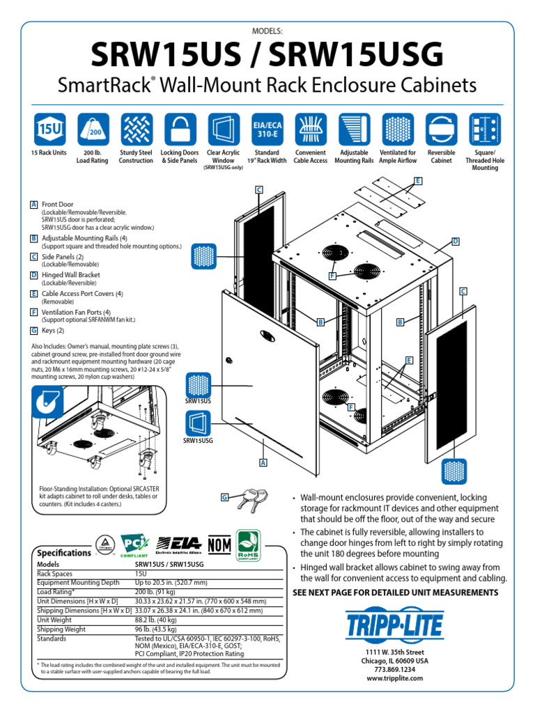 Tripp Lite SRW15US/SRW15USG Specs | PDF