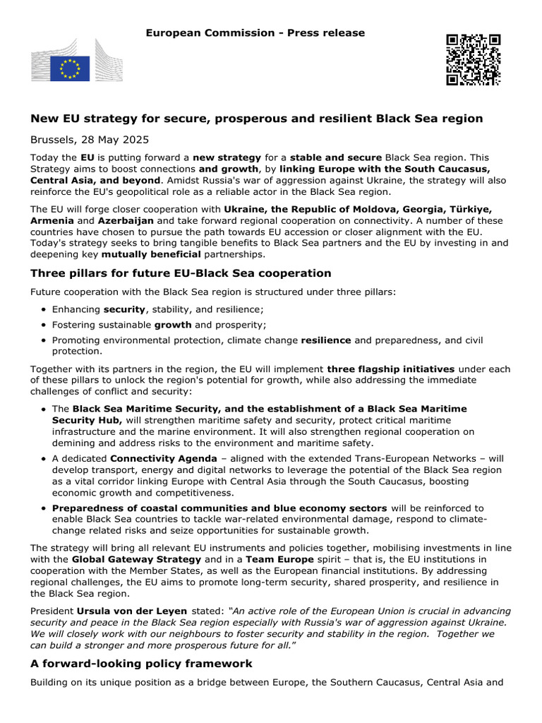 New EU Strategy For Secure Prosperous and Resilient Black Sea Region ...
