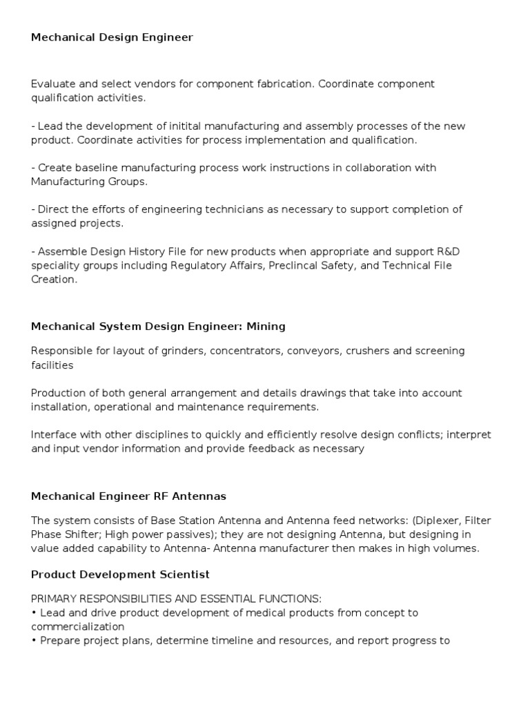 Mechanical Design Engineer Responsibilities | PDF | Reliability ...