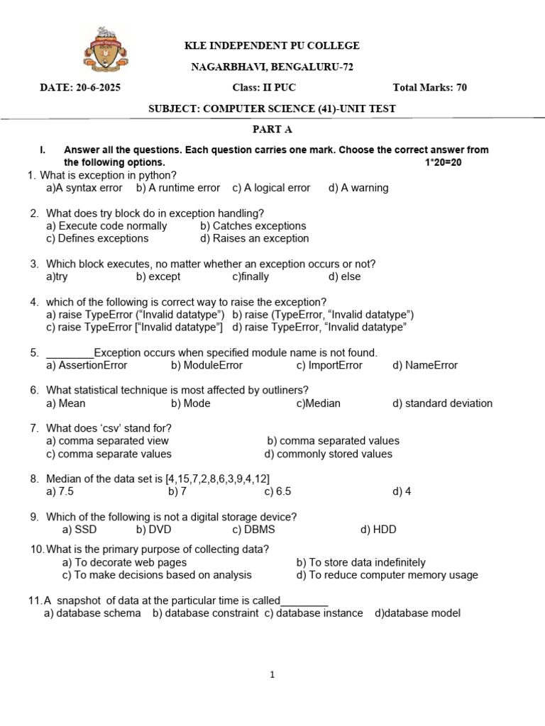 IIPU UnitTest CS 70MarksJune2025-1 | PDF | Databases | Computing