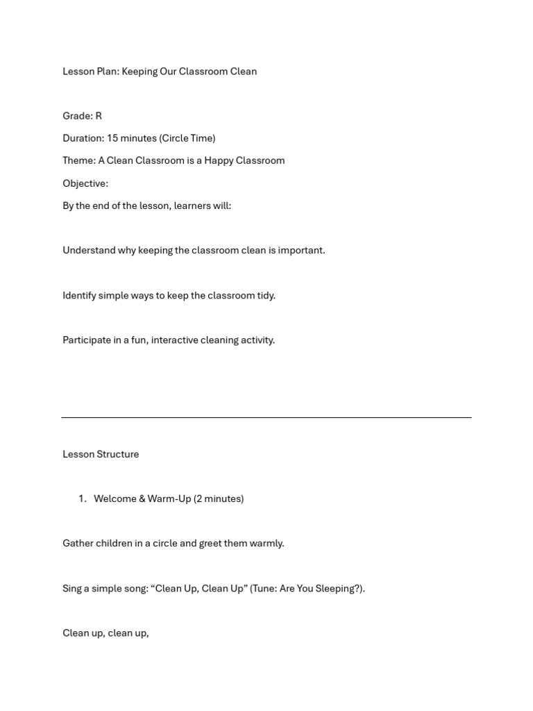 Keeping Our Classroom Clean | PDF