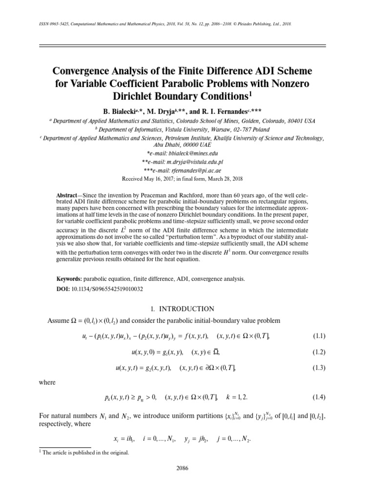 ADI Scheme Convergence for Parabolic Problems | PDF | Finite Difference ...